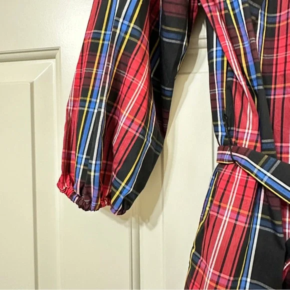 NWT Draper James 3/4 Sleeved Red Plaid Tiered Open Bow Back Dress Size Small - Picture 4 of 10